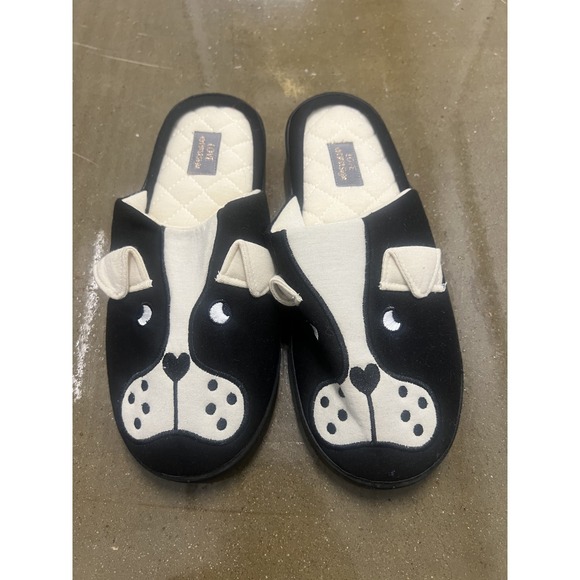 Love @ First Sight French Bulldog Slippers L 8-9 Womens Black White Dog Face — photo 2
